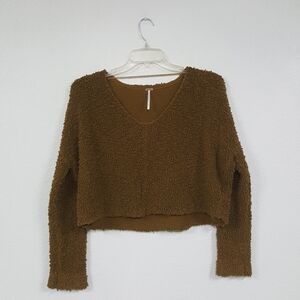 Free People Sz S Brown V-neck Sweater